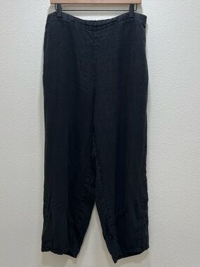 Flax Linen Relaxed Wide Leg Tapered  Pants Medium Lagenlook Elastic Waist